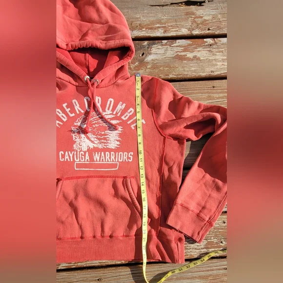 Y2K VINTAGE ABERCROMBIE & FITCH CAYUGA WARRIORS PULLOVER HOODIE RED - Picture 4 of 5